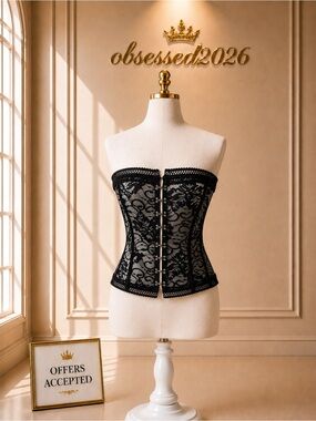 Dreamgirl Black Lace Overbust Corset with Silver Busk